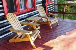 Two chairs on the deck of a cabin
