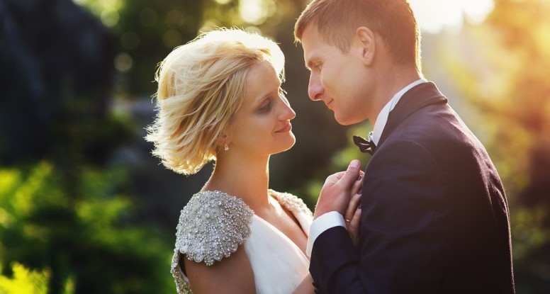 Photo of bride and groom at their wedding in the Smoky Mountains.