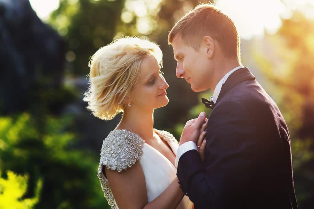 Photo of bride and groom at their wedding in the Smoky Mountains.