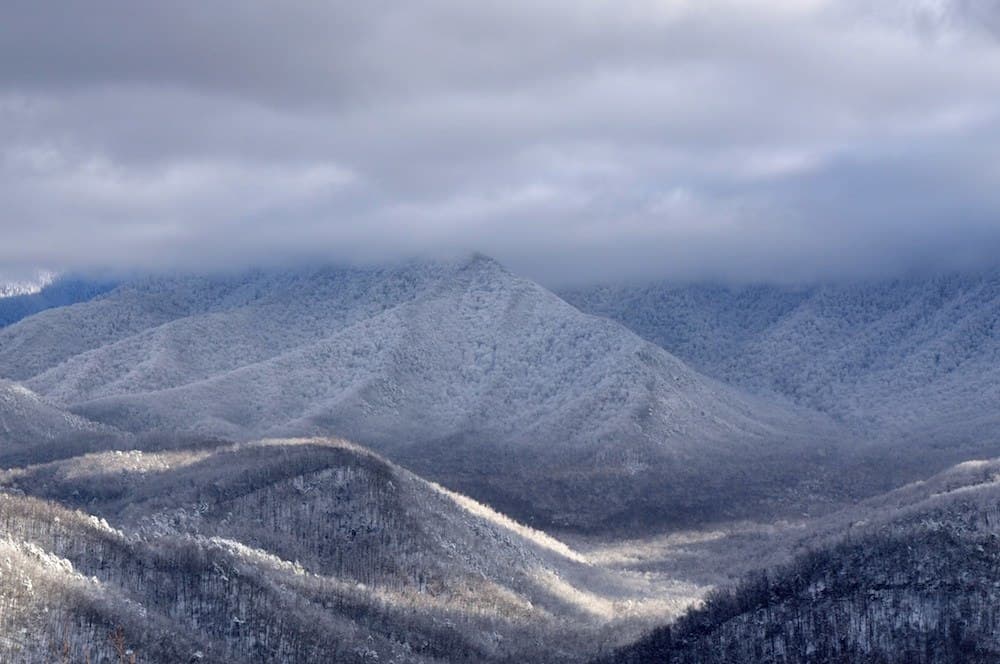 Snow capped mountains near our Wears Valley cabins for rent.