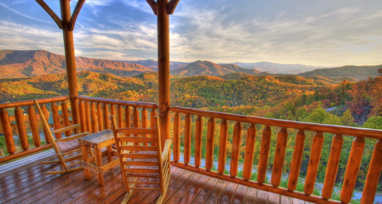 deck of Cades Cove Vista Lodge in the fall