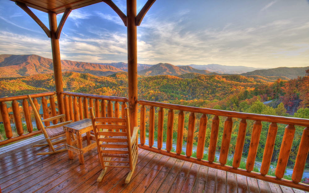 deck of Cades Cove Vista Lodge in the fall