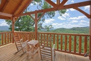 Chairs on the deck of the Time Well Wasted cabin in the Smoky Mountains.