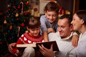 family spending time reading together