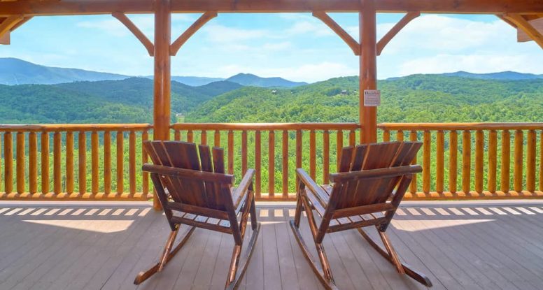 chairs on deck of secluded cabin in Wears Valley TN