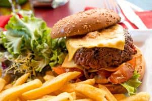 Hamburger and fries at restaurant in Wears Valley Tn