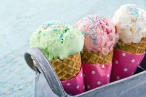 ice cream cones lined up on table