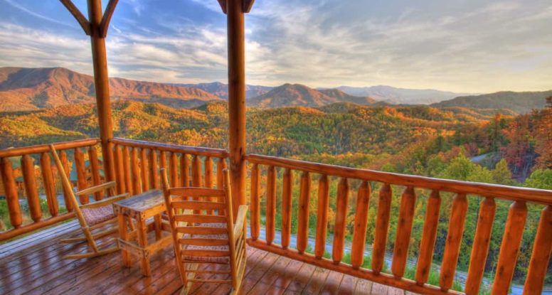 View of the Smoky Mountains in the fall from the Cades Cove Vista cabin in Wears Valley, TN