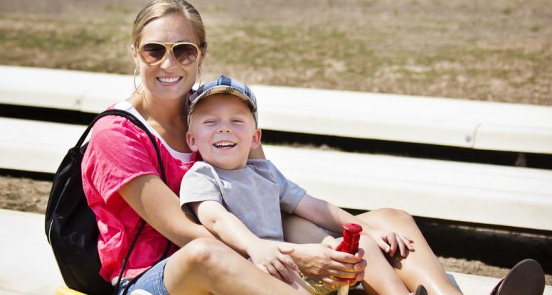 Mom and son on mountain coaster