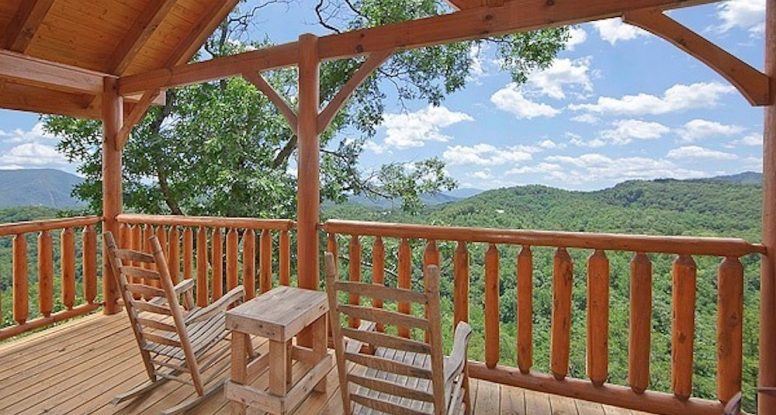 deck of a 1 bedroom cabin in the smokies