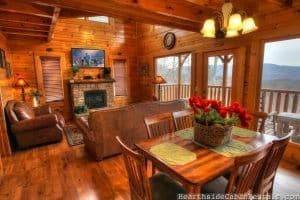 dining room and living room in a pigeon forge cabin